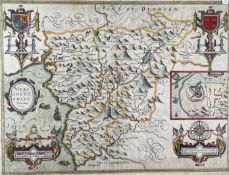 JOHN SPEED. 'Merionethshire Described 1610.' Hand coloured copper engraved, Englisg text to verso,