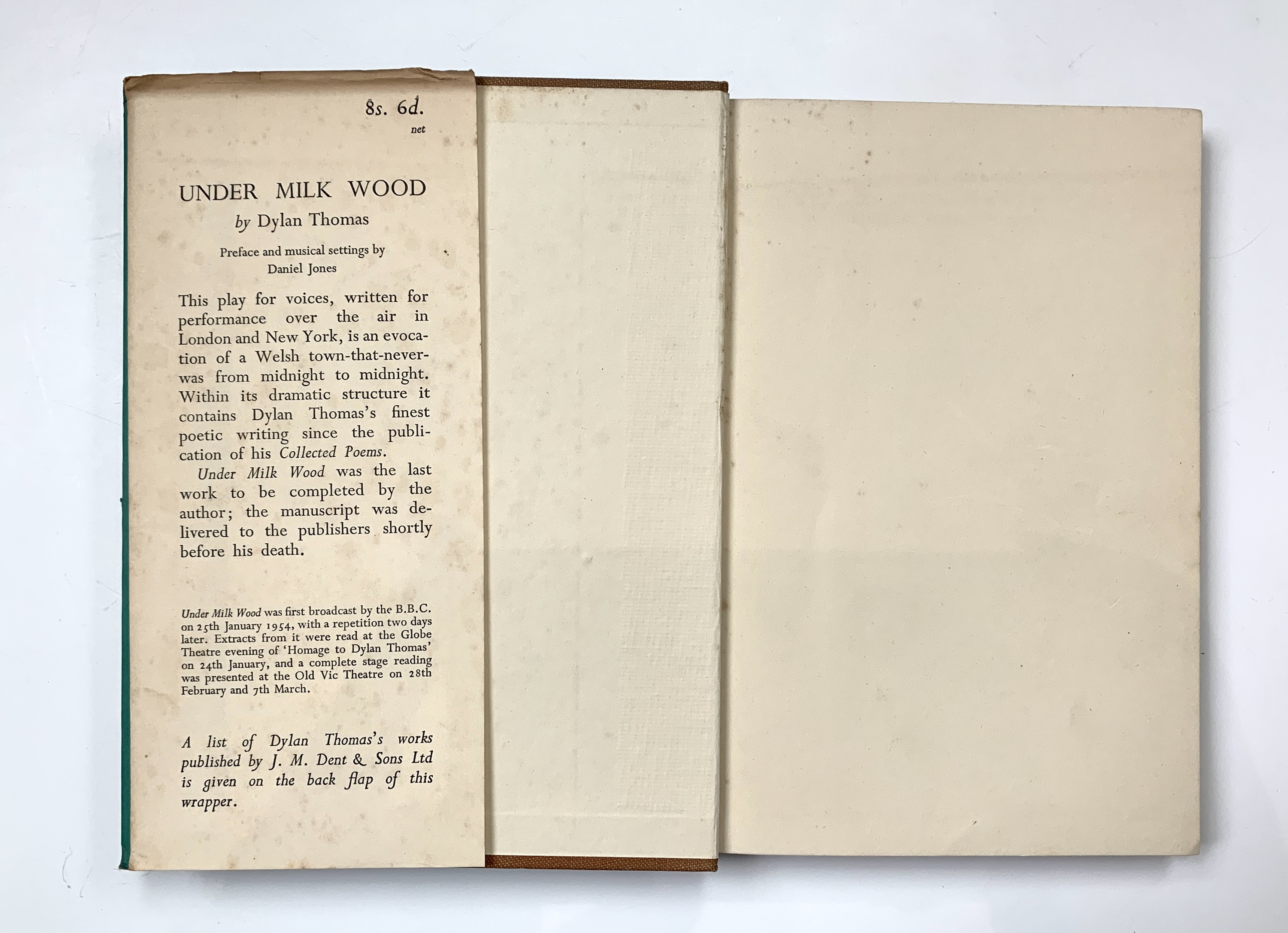 DYLAN THOMAS. 'Under Milk Wood.' First edition, vg condition with slightly worn dj, 1954; 'Collected - Image 3 of 10