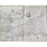 CHRISTOPHER SAXTON and WILLIAM KIP. 'Cornwall olim pars Danmoniorum.' Engraved map, inset view of