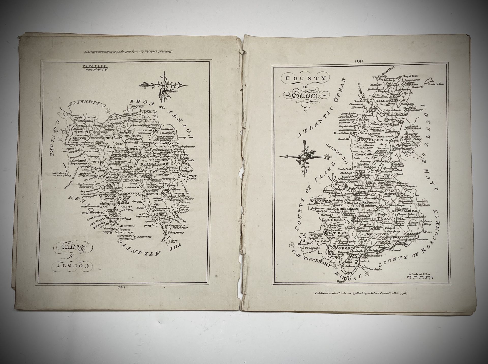 BERNARD SCALE. 'Galway' and 'Kerry,' two engraved maps with accompanying text, 1776. (2)