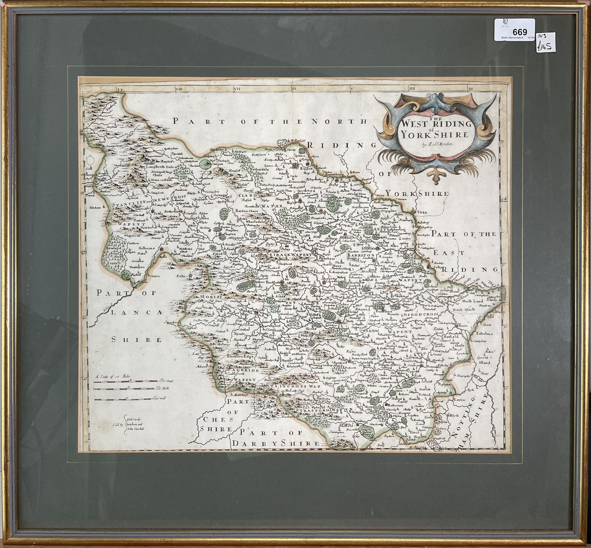 ROBERT MORDEN. 'The West Riding of Yorkshire.' Hand coloured, copper engraved, framed and glazed, - Image 2 of 2