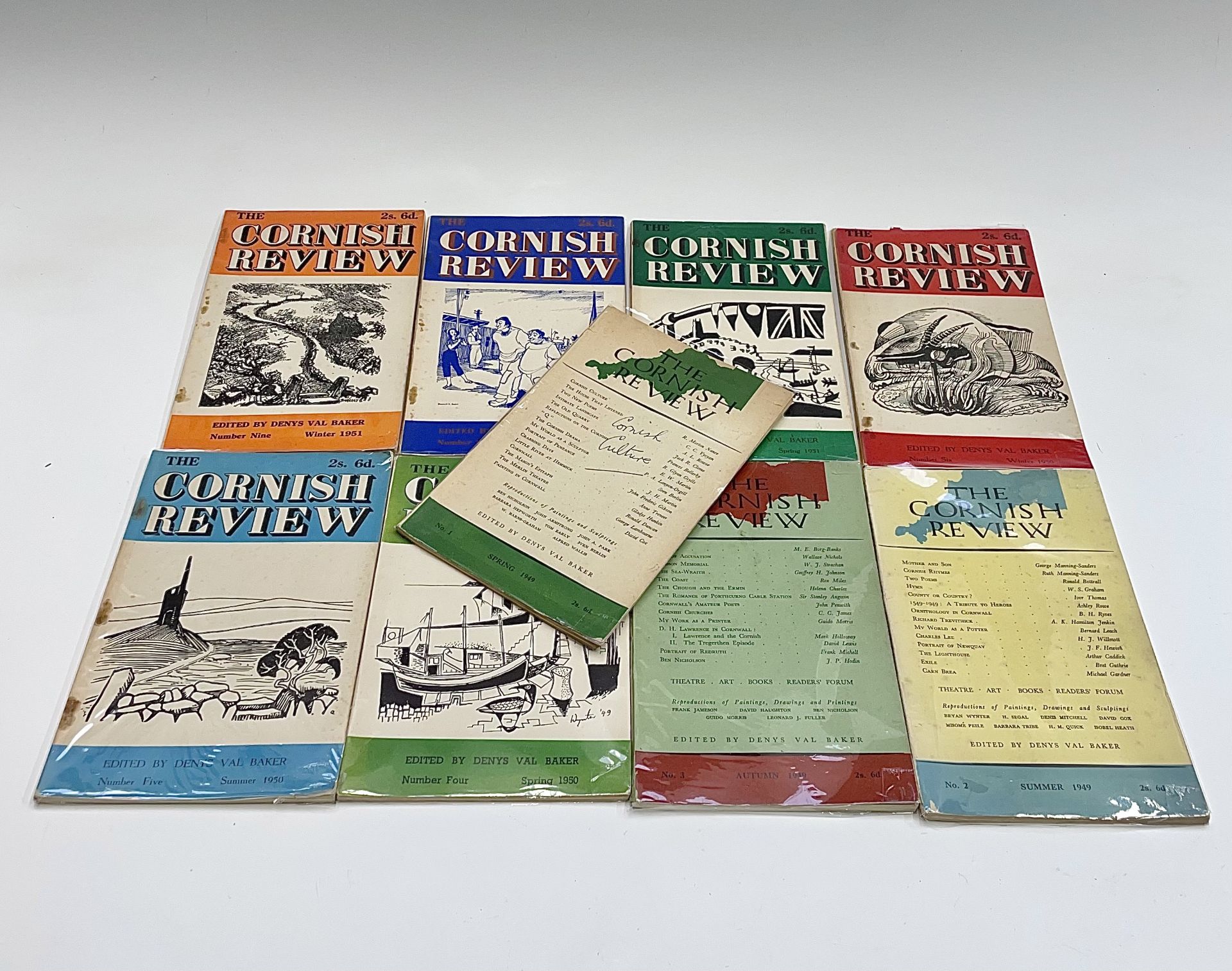 'The Cornish Review,' first nine issues, edited by Denys Val Baker, illustrated boards, cellophane