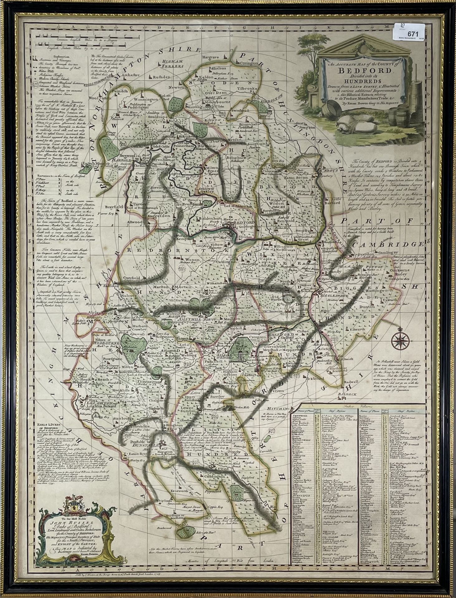 EMMANUAL BOWEN (1694-1767). 'An Accurate Map of Bedford divided into its Hundreds....' Hand - Image 2 of 2