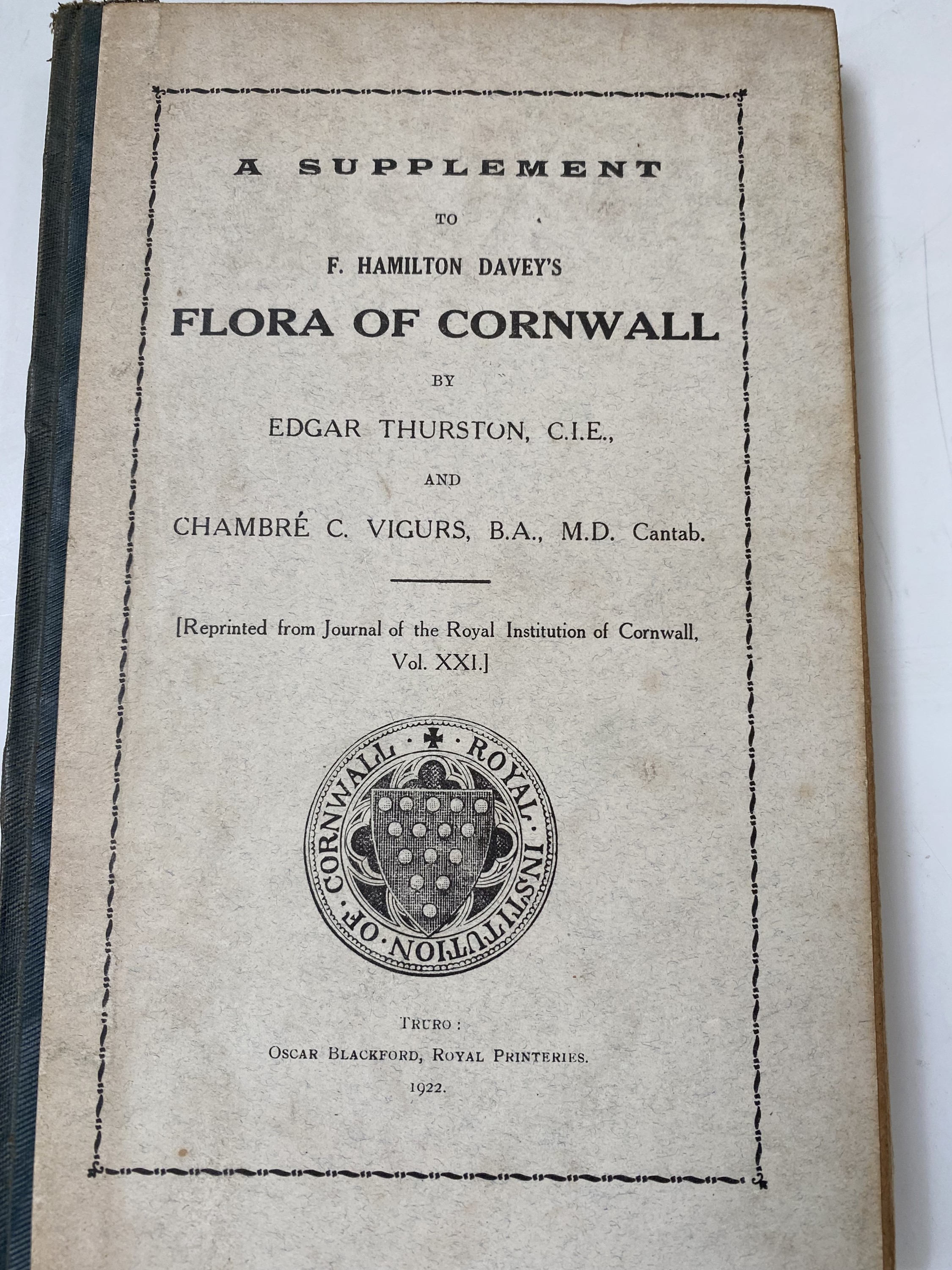 F. HAMILTON DAVEY. 'Flora of Cornwall Being an Account of the Flowering Plants and Ferns Found in - Image 5 of 7
