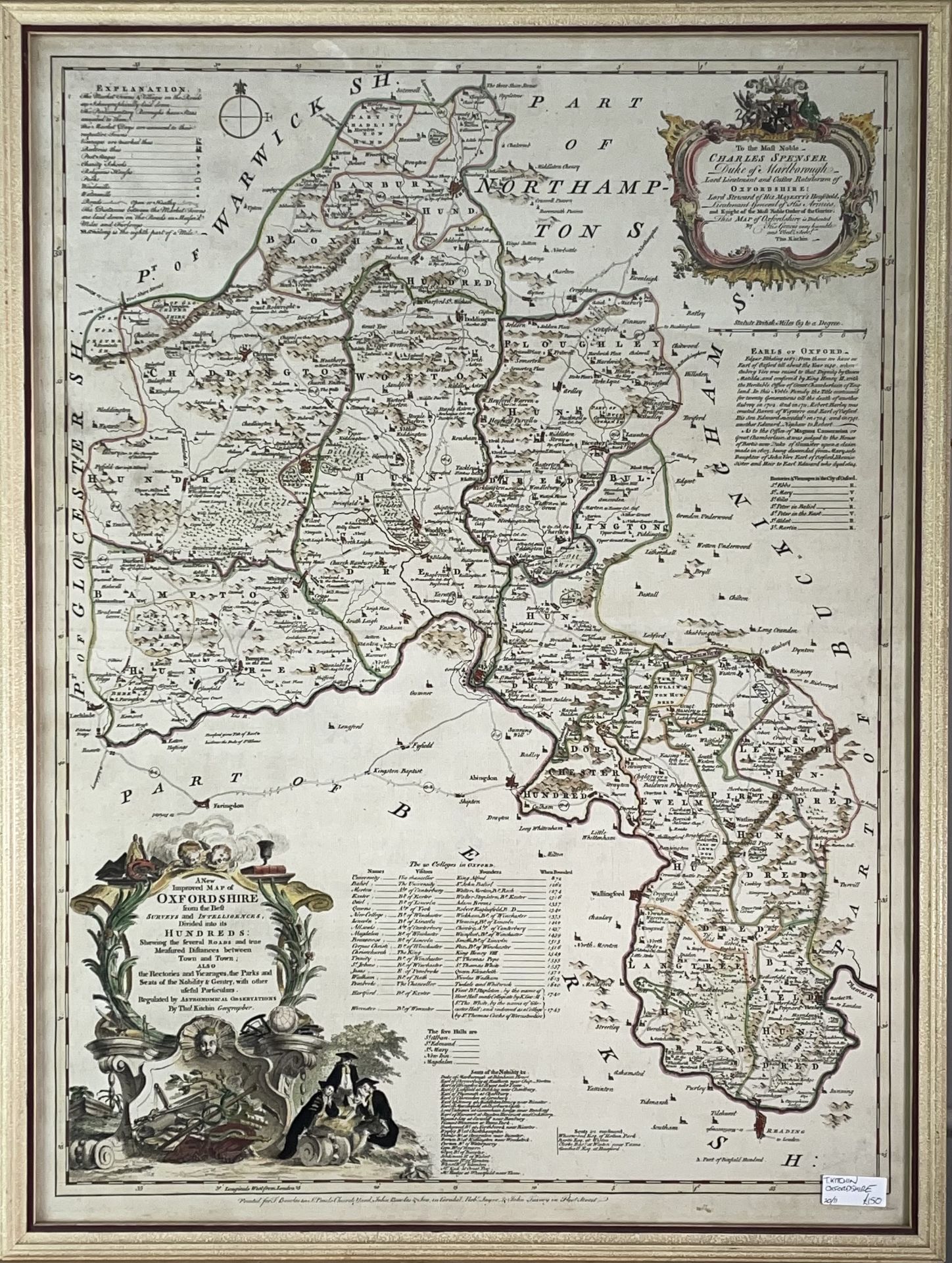 THOMAS KITCHIN. 'A New and Improved Map of Oxfordshire.....' Hand coloured, copper engraved, J. & C. - Image 2 of 2