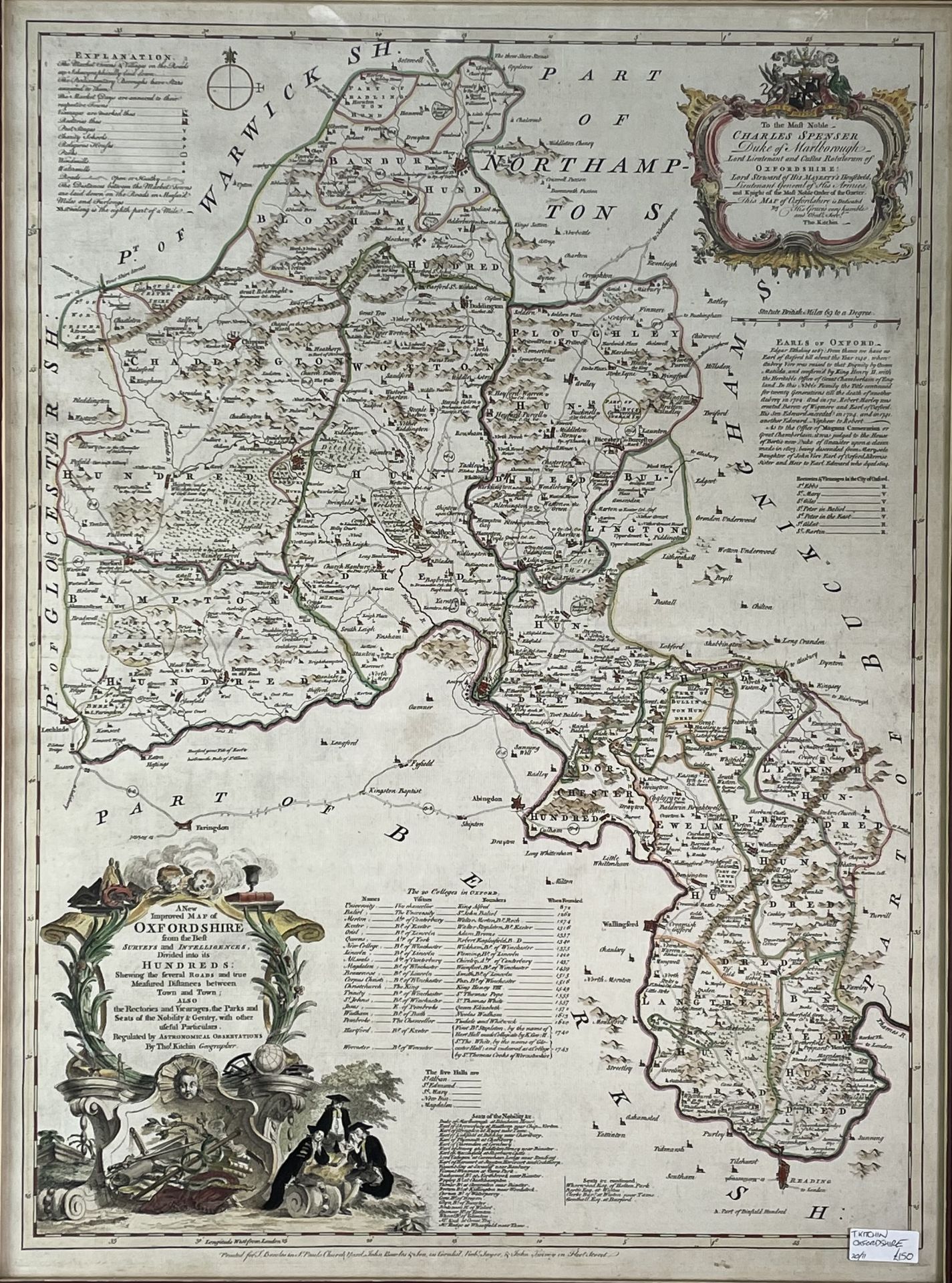 THOMAS KITCHIN. 'A New and Improved Map of Oxfordshire.....' Hand coloured, copper engraved, J. & C.