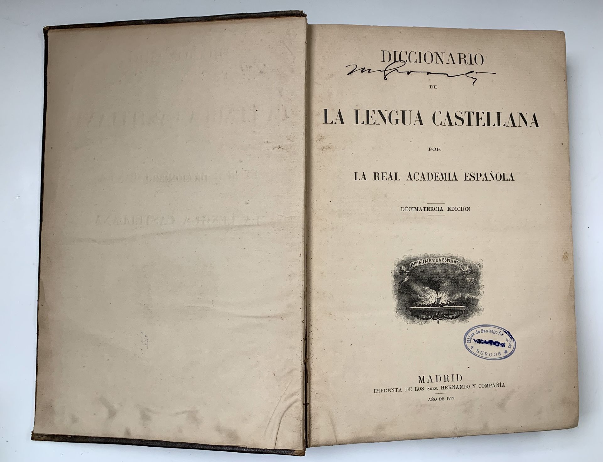 DICCIONARIO DE LA LENGUA CASTELLANA. 'por la Real Academia Espanola.' Orig marbled leather, - Image 3 of 5