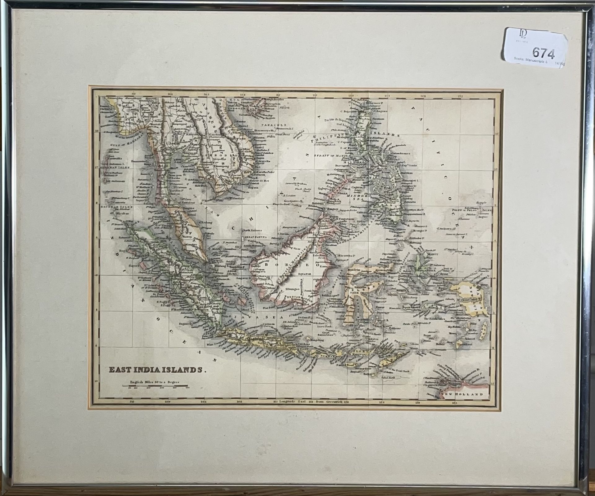 MAPS. 19th Century map of the 'East India Islands, hand coloured, framed and engraved, approx 19.5cm - Image 2 of 2