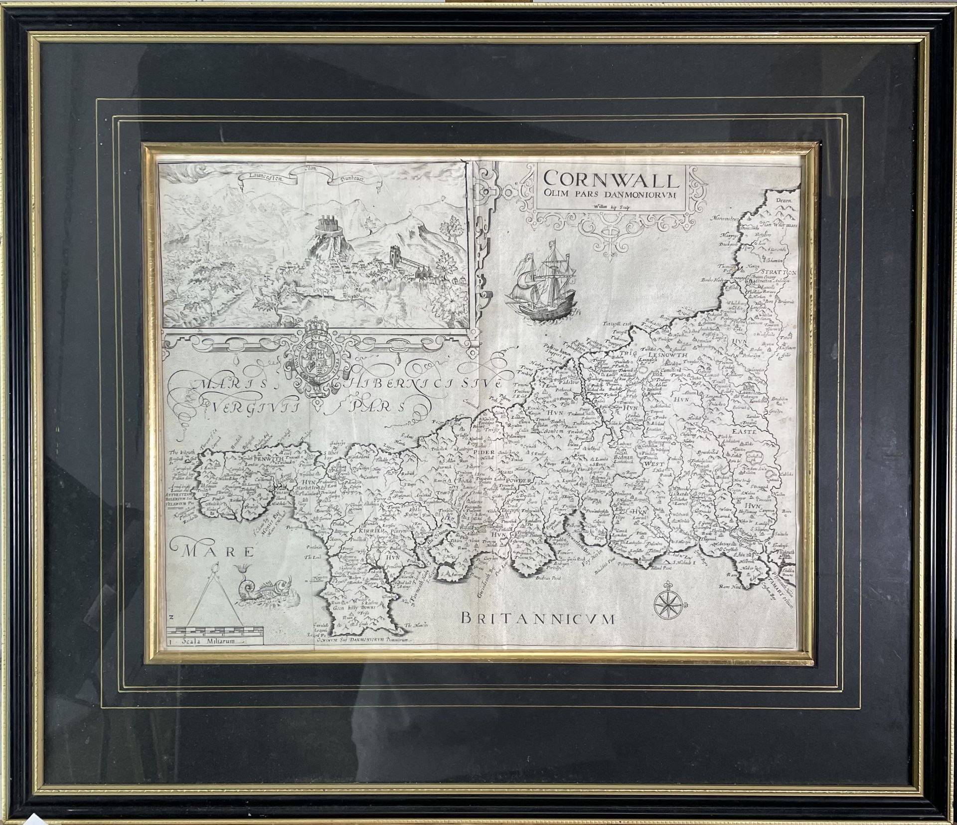 CHRISTOPHER SAXTON and WILLIAM KIP. 'Cornwall olim pars Danmoniorum.' Engraved map, inset view of - Image 2 of 2