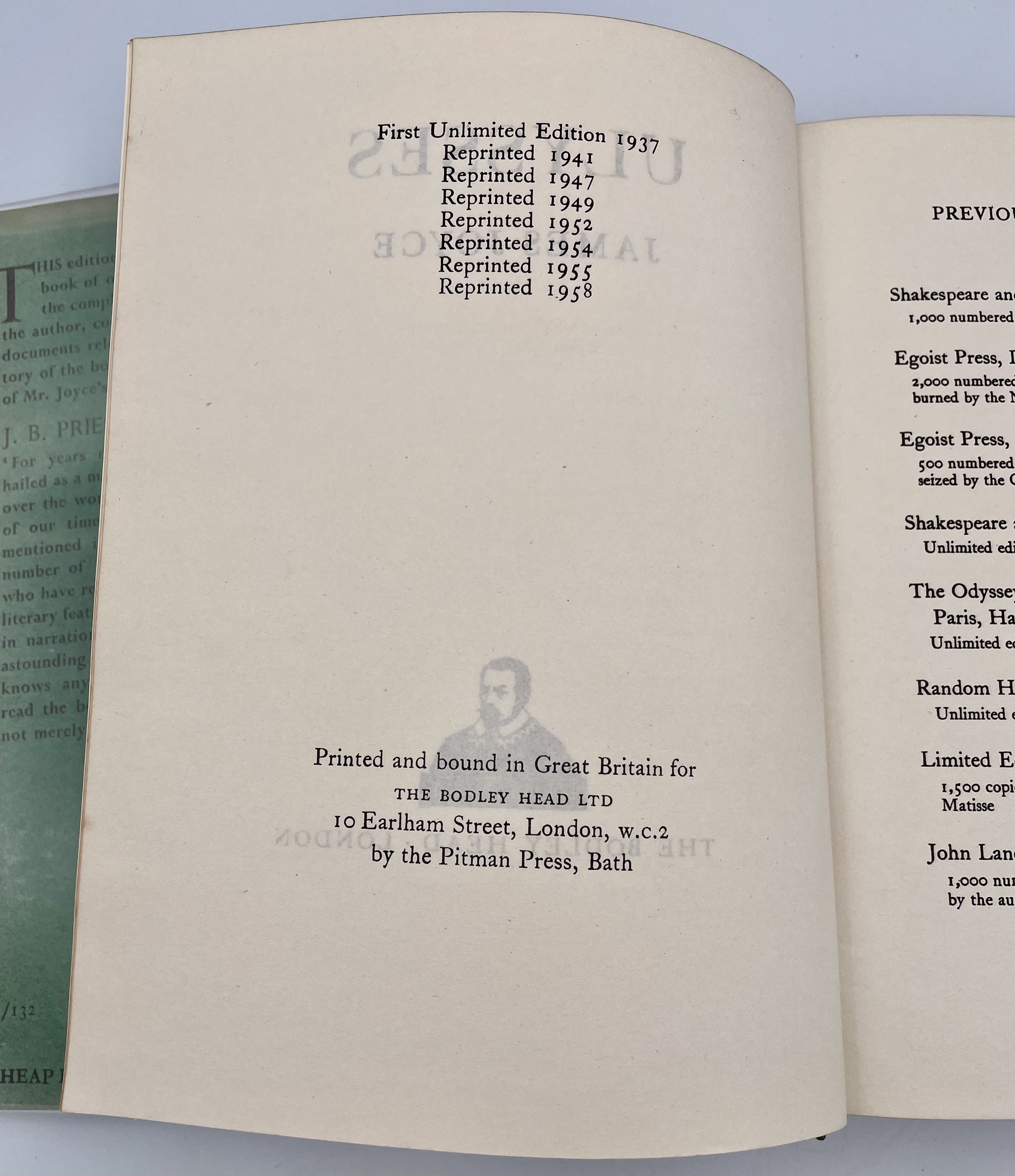 JAMES JOYCE. 'Ulysses.' Original cloth, unclipped dj, The Bodley Head, 1958. Condition: please - Image 4 of 5