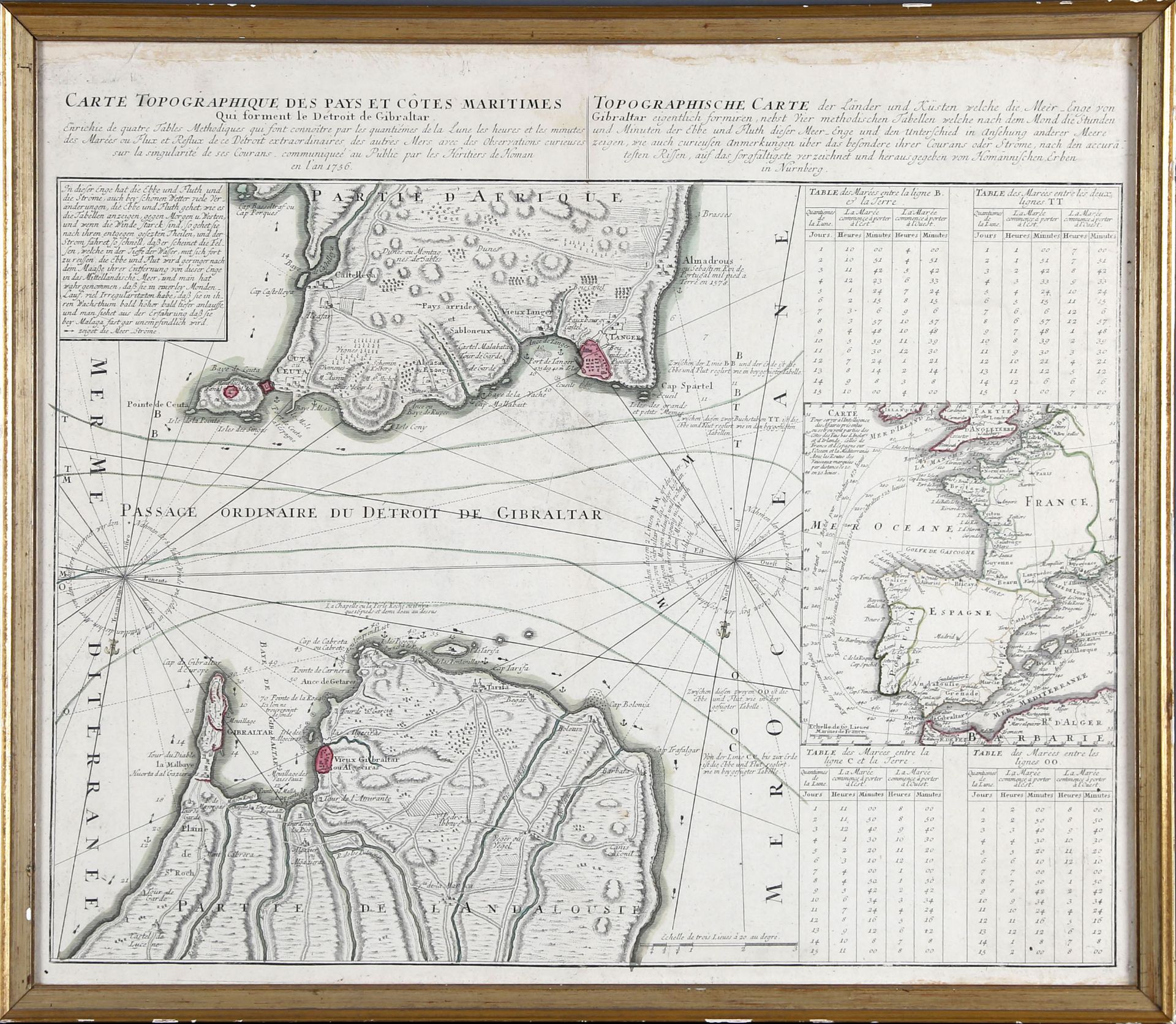 Kupferstichkarte von Gibraltar, um 1755