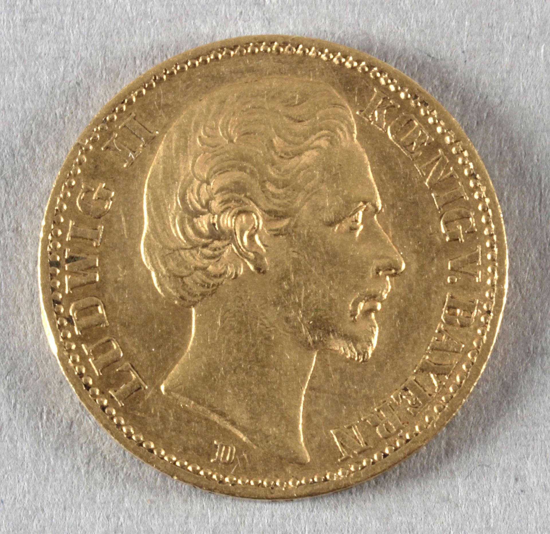 Goldmünze, 20 Mark, dt. Kaiserreich (Bayern), 1872 D, Ludwig II.