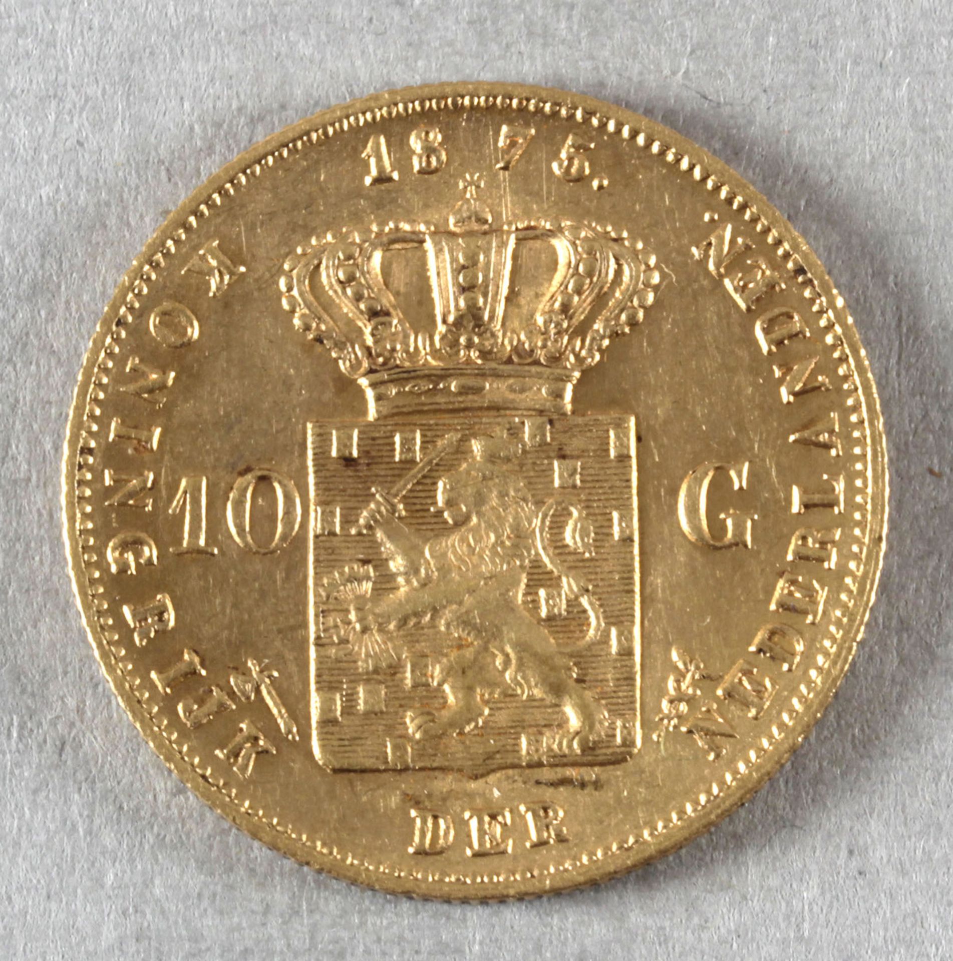 Goldmünze, 10 Gulden, Niederlande, 1875, Wilhelm III. - Bild 2 aus 2