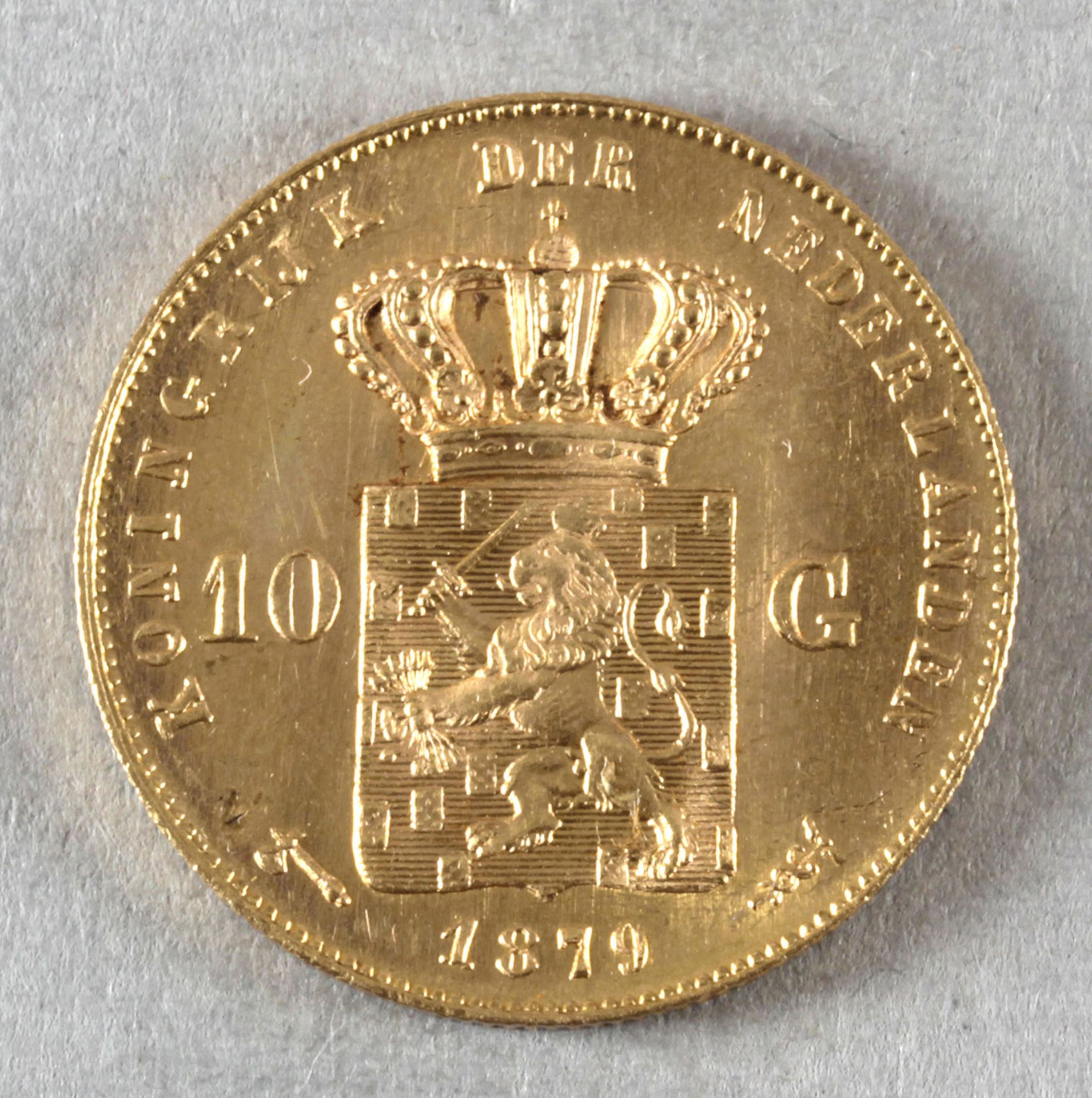 Goldmünze, 10 Gulden, Niederlande, 1879, Wilhelm III. - Bild 2 aus 2