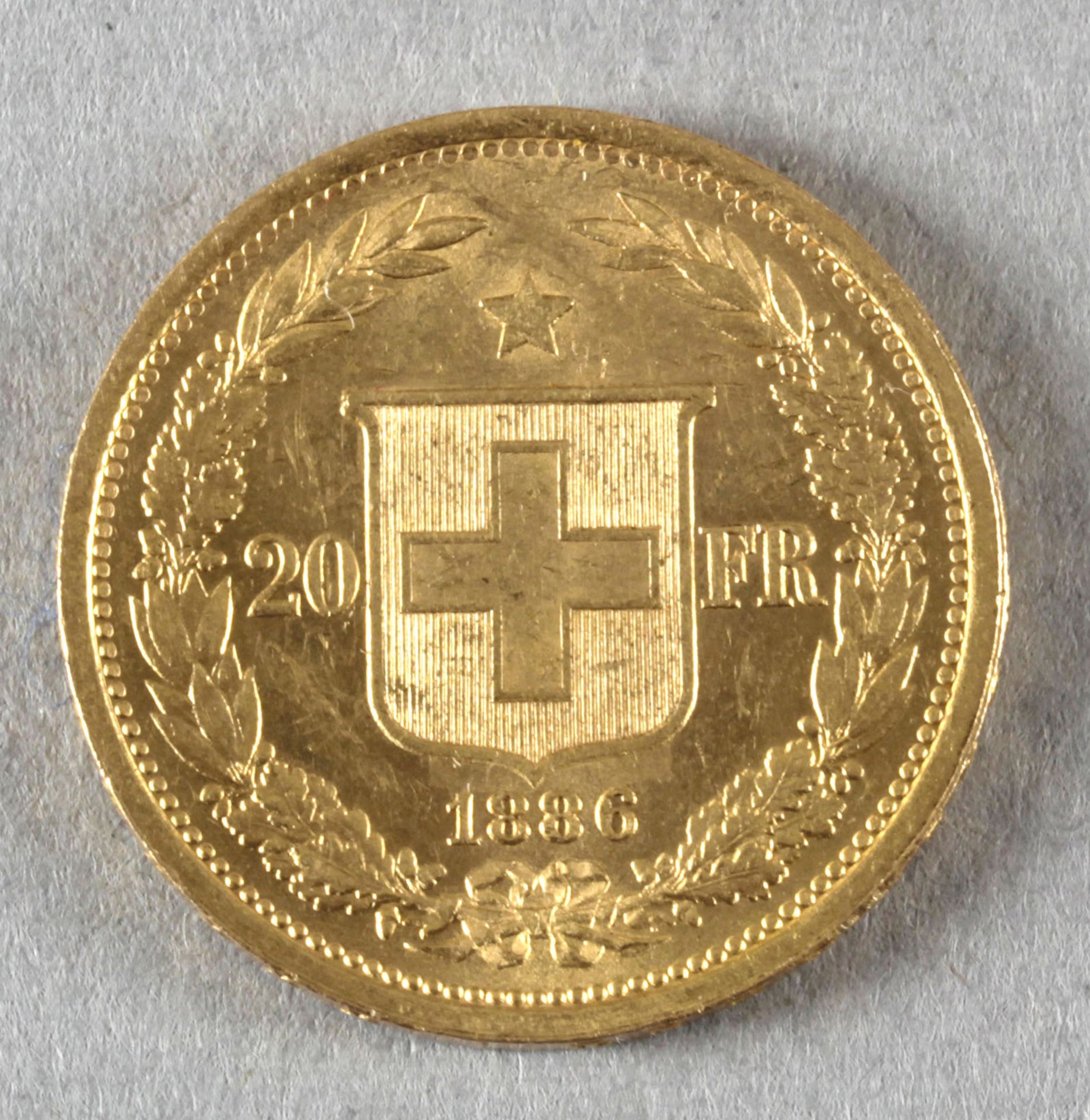 Goldmünze, 20 Franken, Schweiz, 1886, Helvetia - Bild 2 aus 2