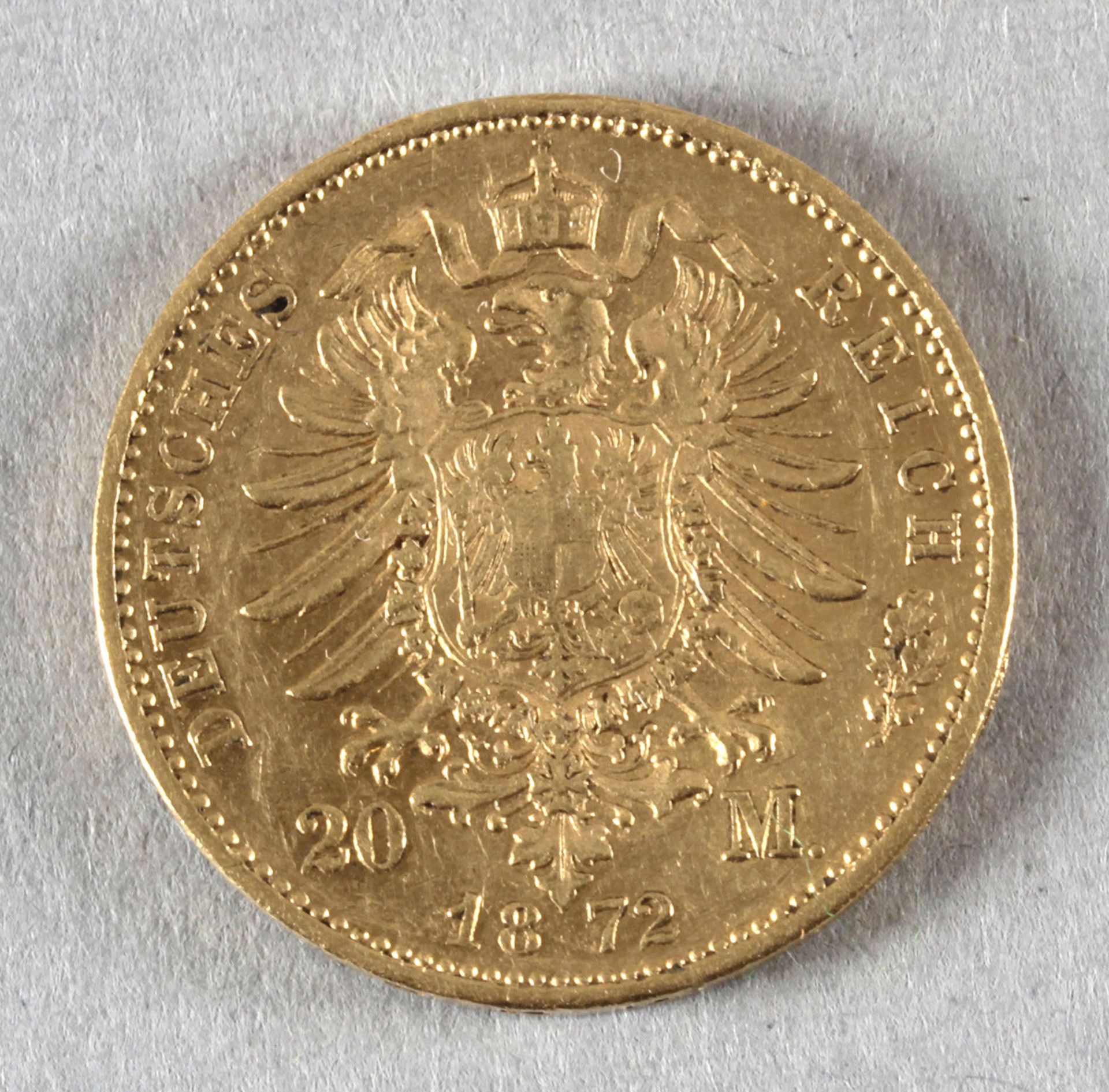 Goldmünze, 20 Mark, dt. Kaiserreich (Bayern), 1872 D, Ludwig II. - Image 2 of 2