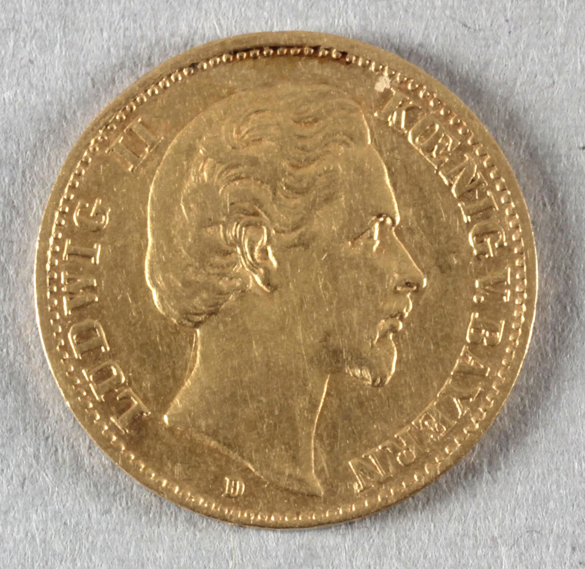 Goldmünze, 10 Mark, dt. Kaiserreich (Bayern), 1875 D, Ludwig II.