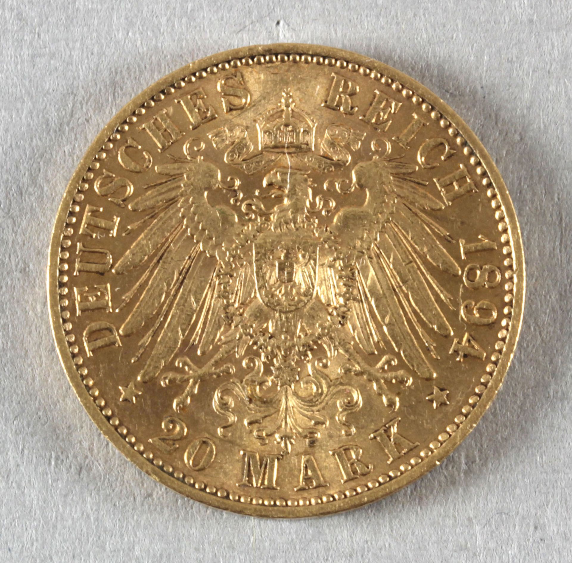 Goldmünze, 20 Mark, dt. Kaiserreich (Sachsen), 1894 E, Albert - Image 2 of 2