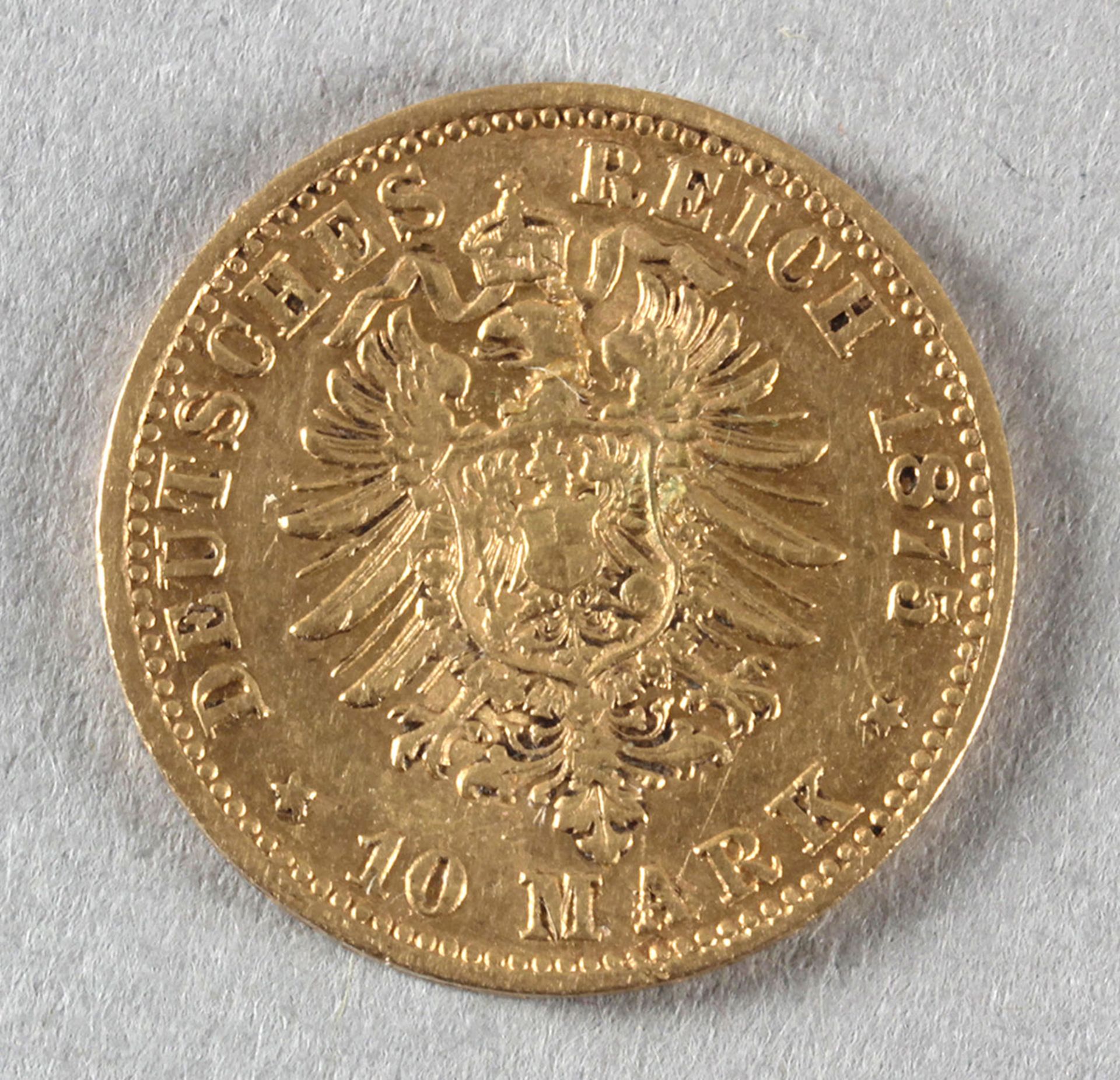 Goldmünze, 10 Mark, dt. Kaiserreich (Bayern), 1875 D, Ludwig II. - Image 2 of 2