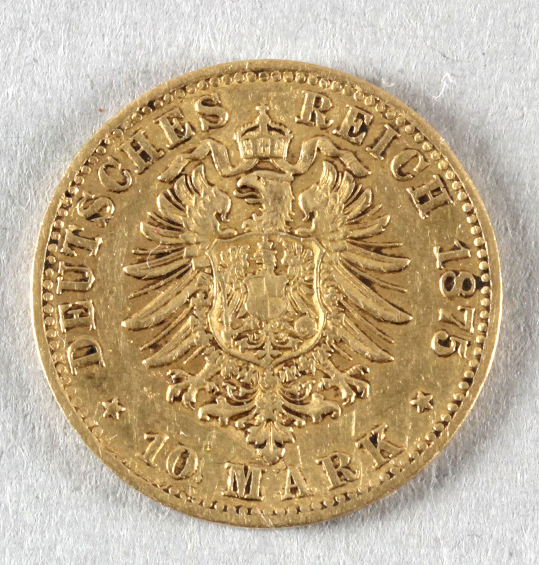 Goldmünze, 10 Mark, dt. Kaiserreich (Baden), 1875 G, Friedrich - Image 2 of 2