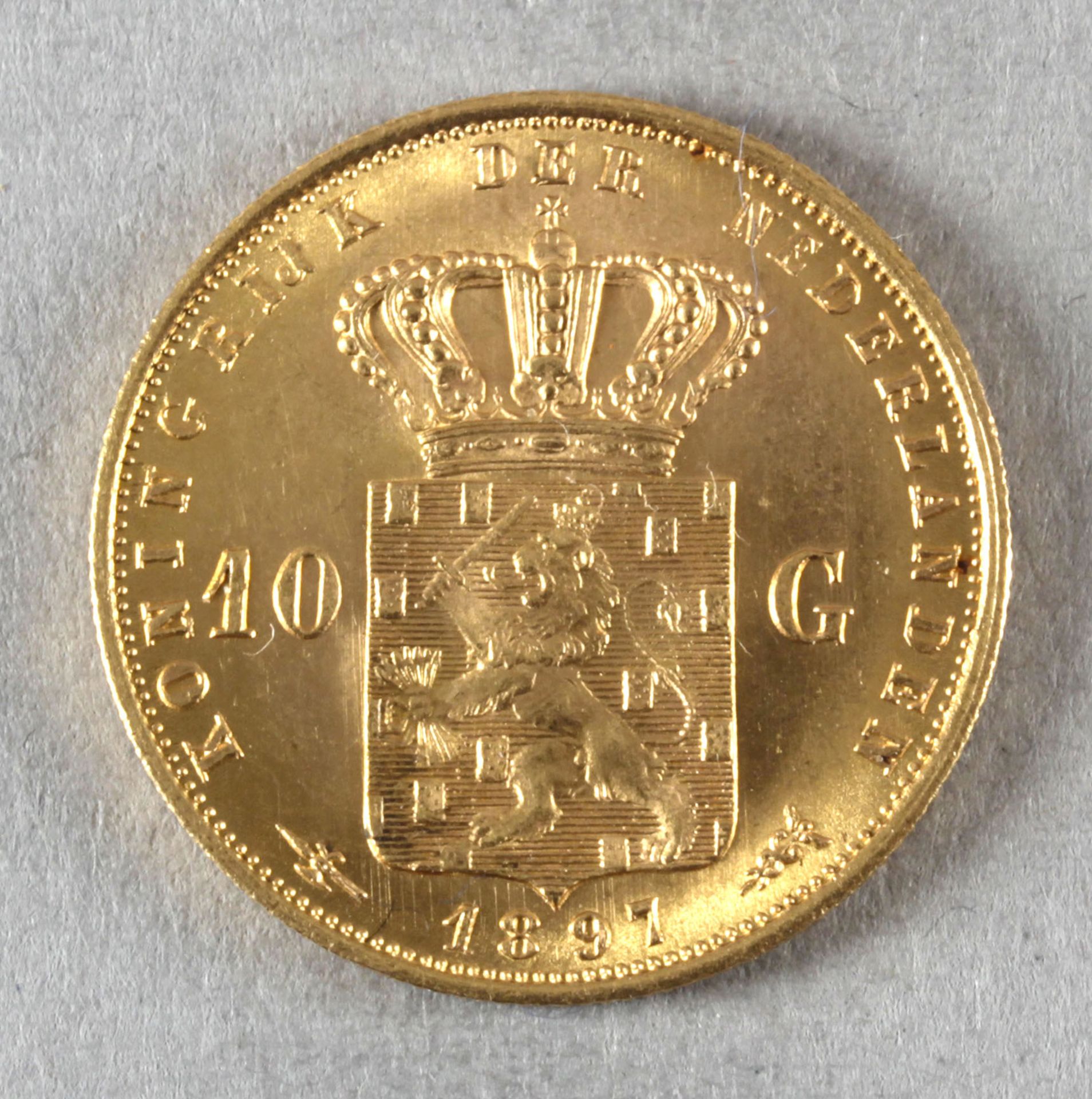 Goldmünze, 10 Gulden, Niederlande, 1897, Wilhelmina - Bild 2 aus 2