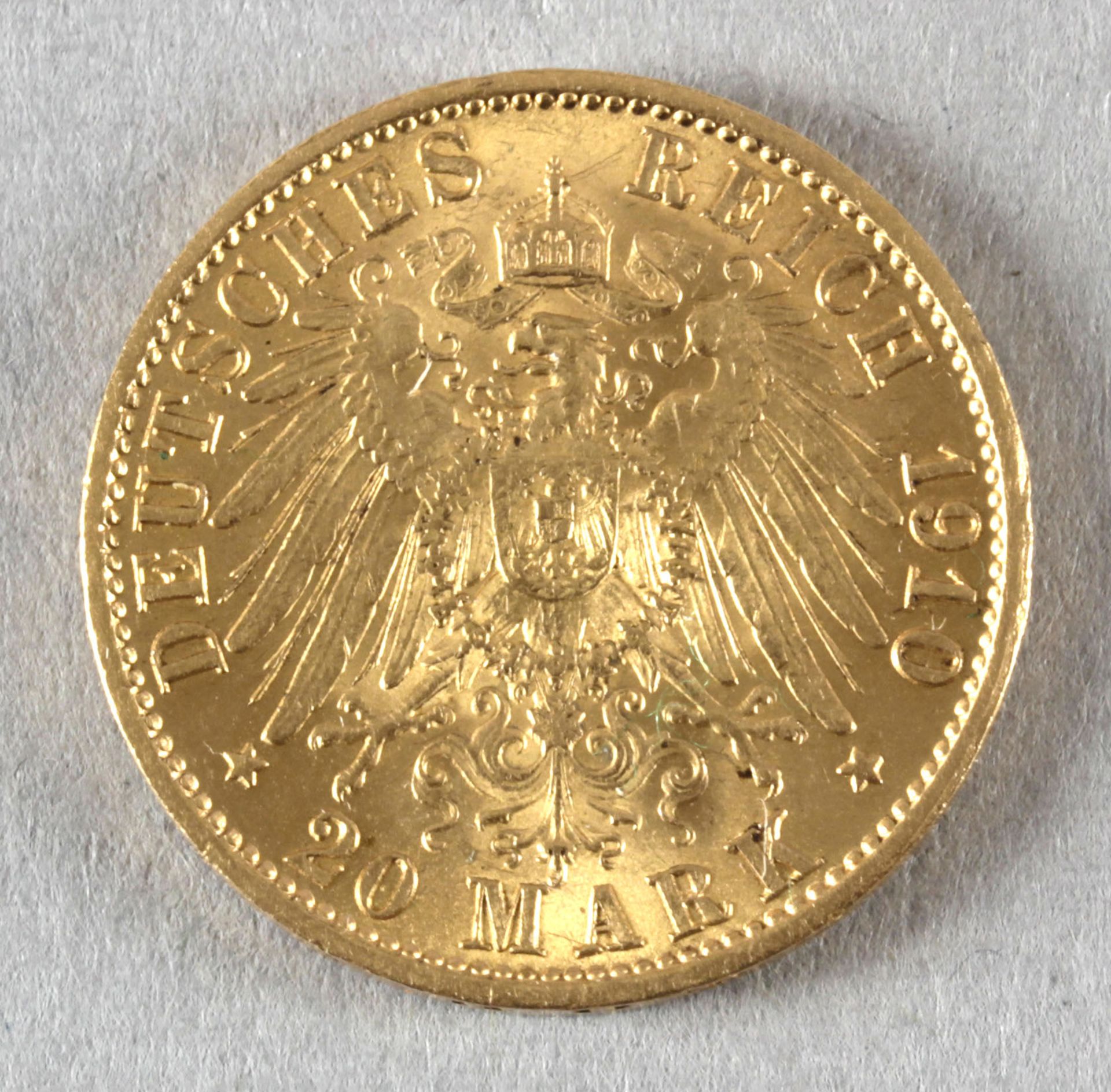 Goldmünze, 20 Mark, dt. Kaiserreich (Preußen), 1910 A, Wilhelm II. - Image 2 of 2