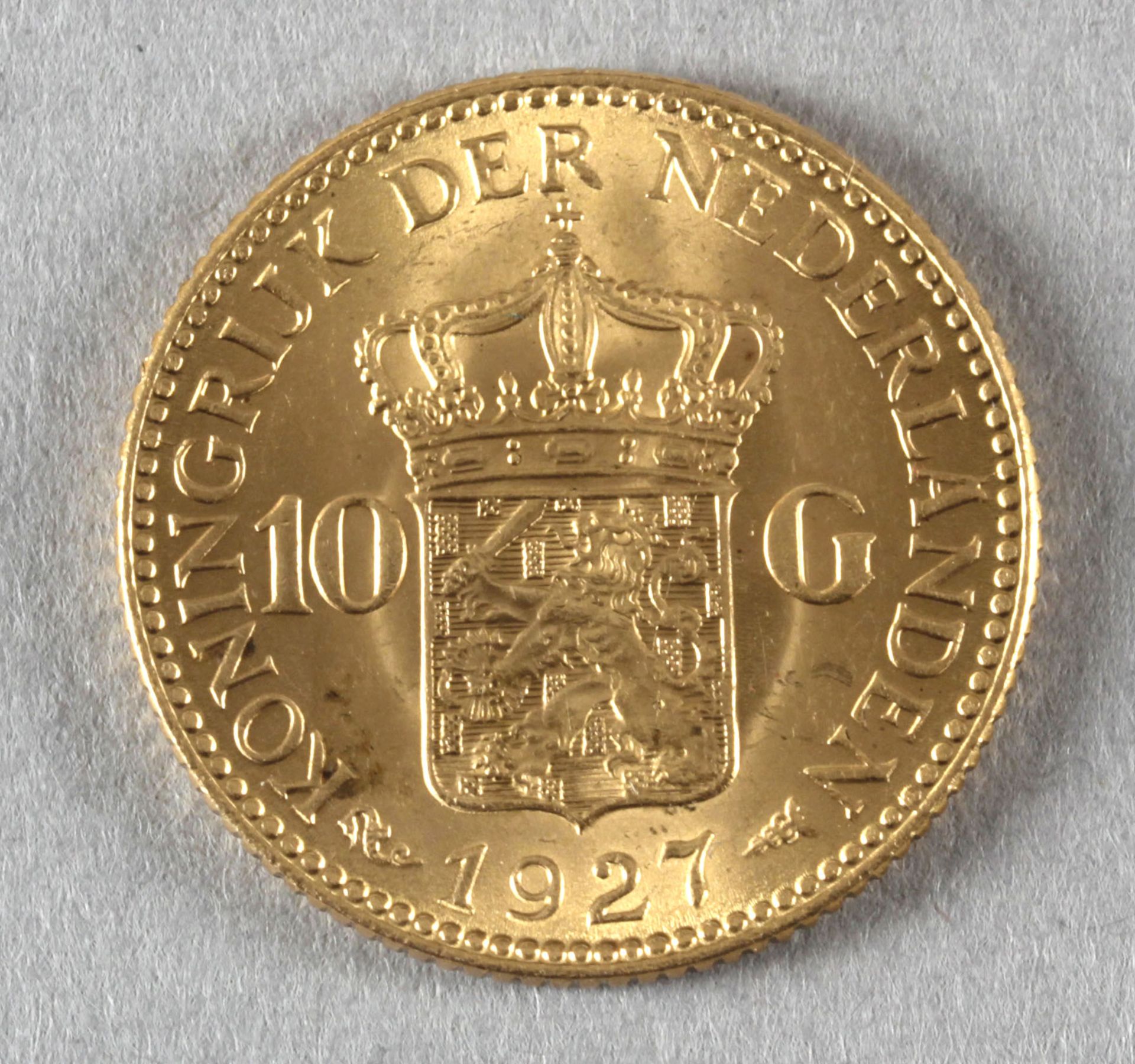 Goldmünze, 10 Gulden, Niederlande, 1927, Wilhelmina - Bild 2 aus 2