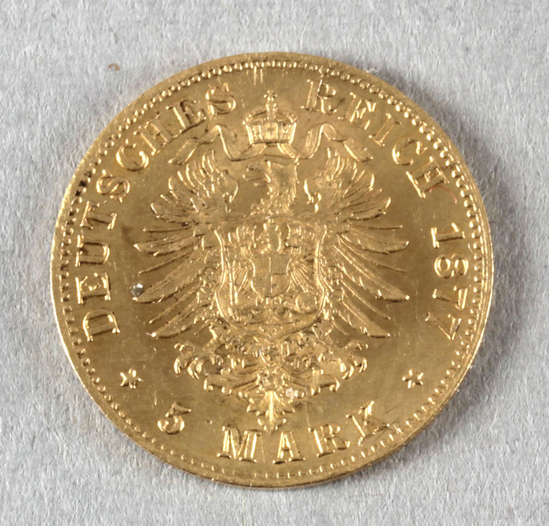 Goldmünze, 5 Mark, dt. Kaiserreich (Baden), 1877 G, Friedrich - Image 2 of 2