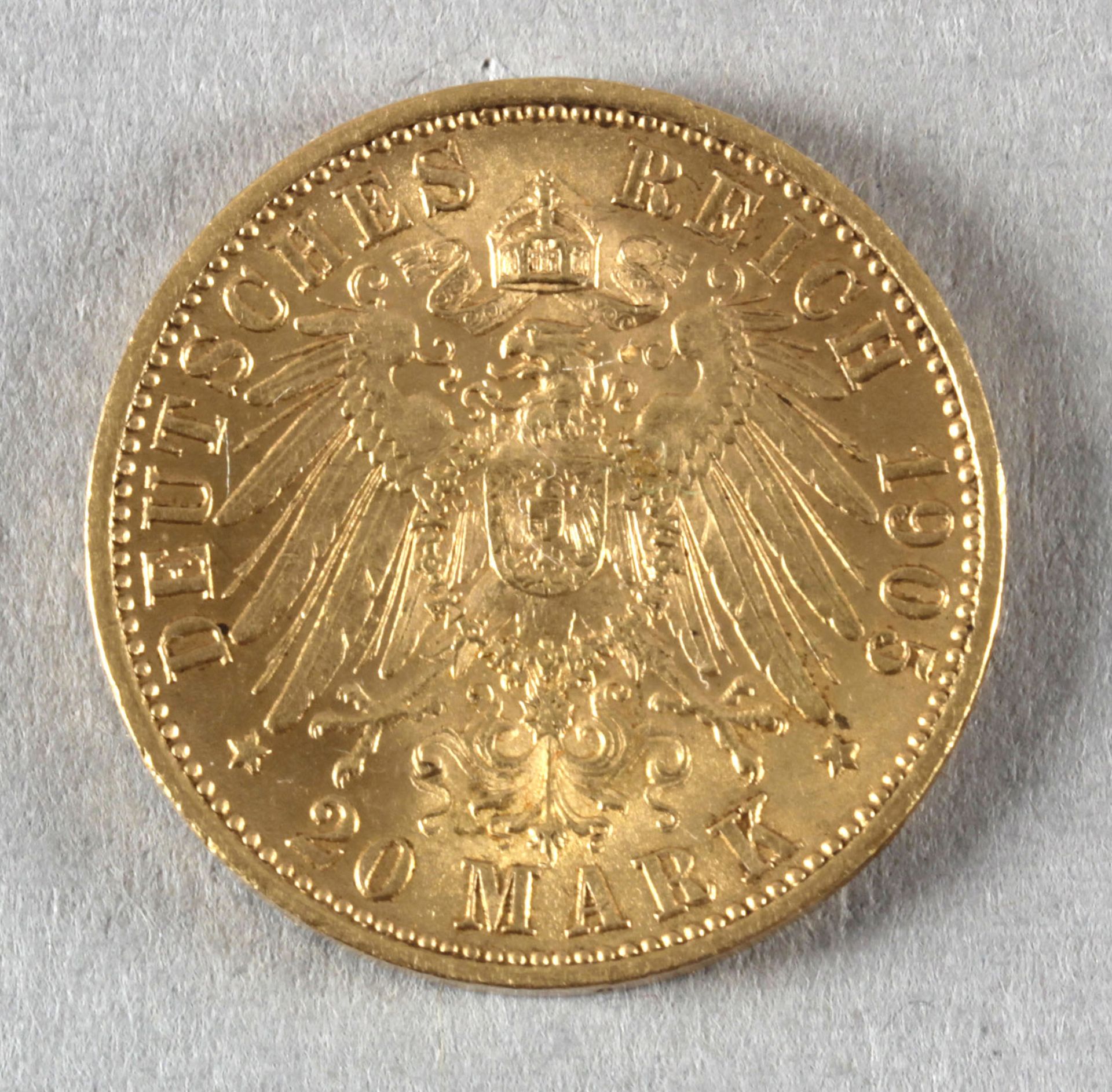 Goldmünze, 20 Mark, dt. Kaiserreich (Württemberg), 1905 F, Wilhelm II. - Image 2 of 2