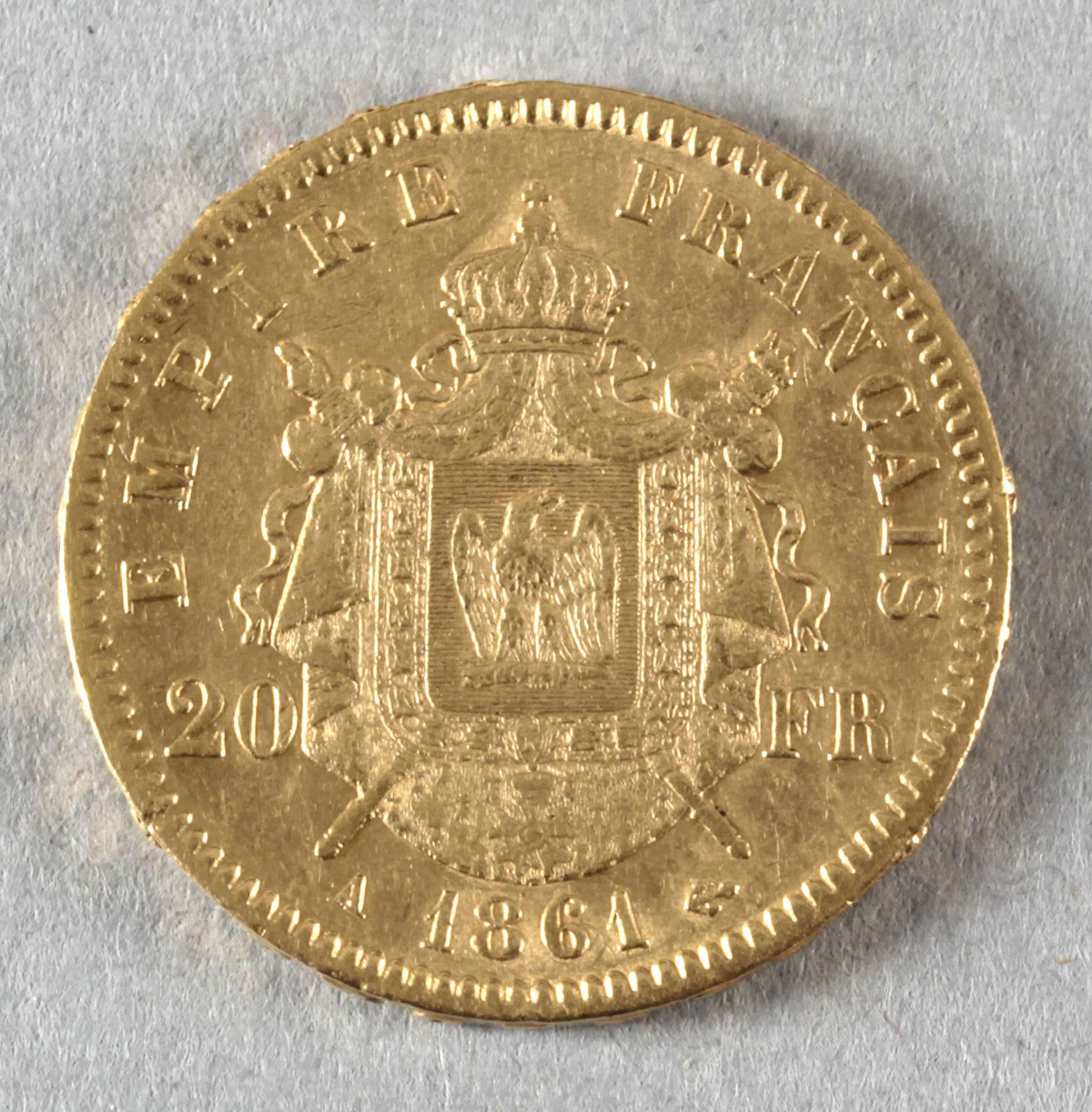 Goldmünze, 20 Francs, Frankreich, 1861 A, Napoleon III. - Bild 2 aus 2