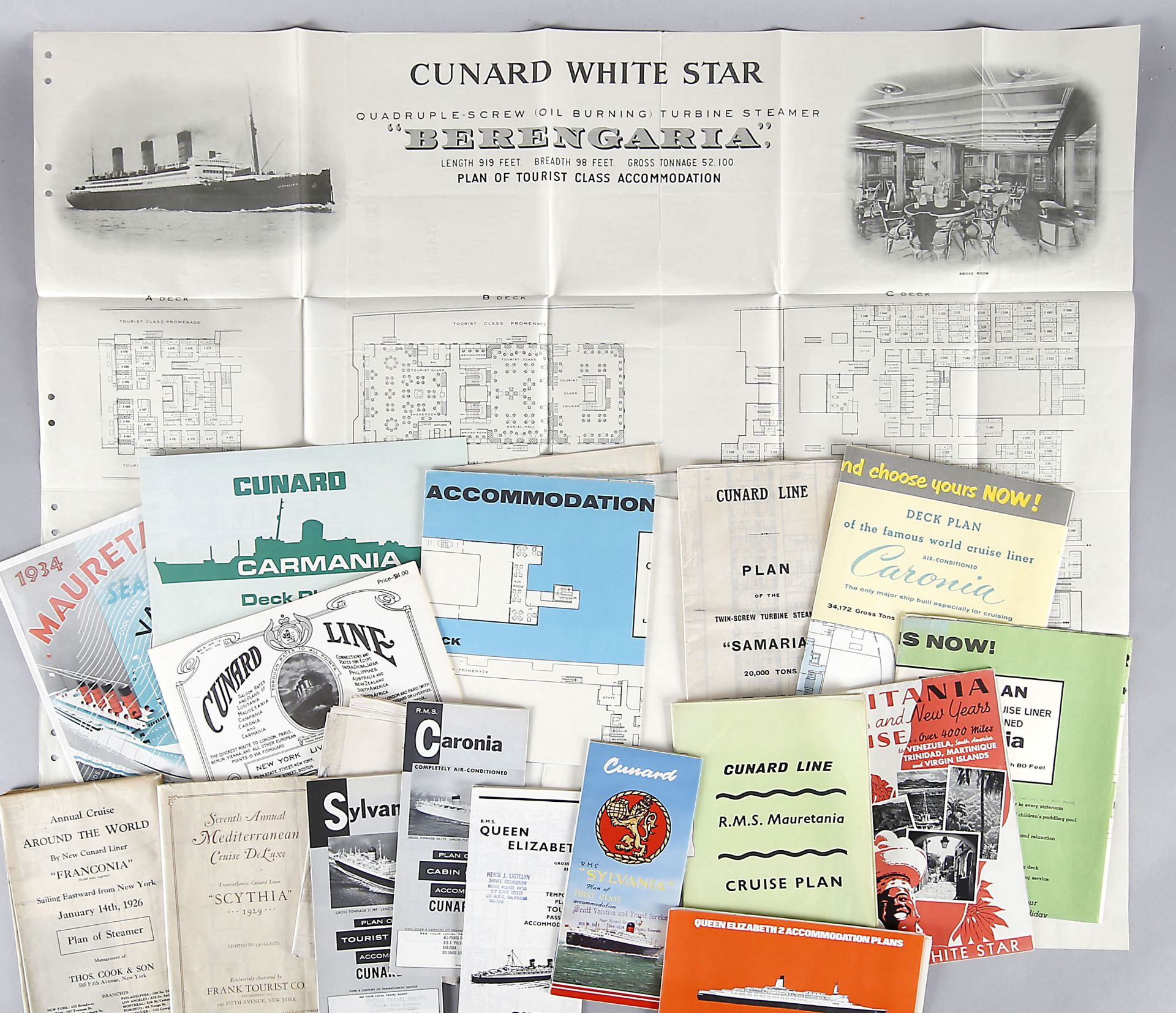 Konvolut 21 Deckspläne der Reederei 'Cunard Line', 1924-1964