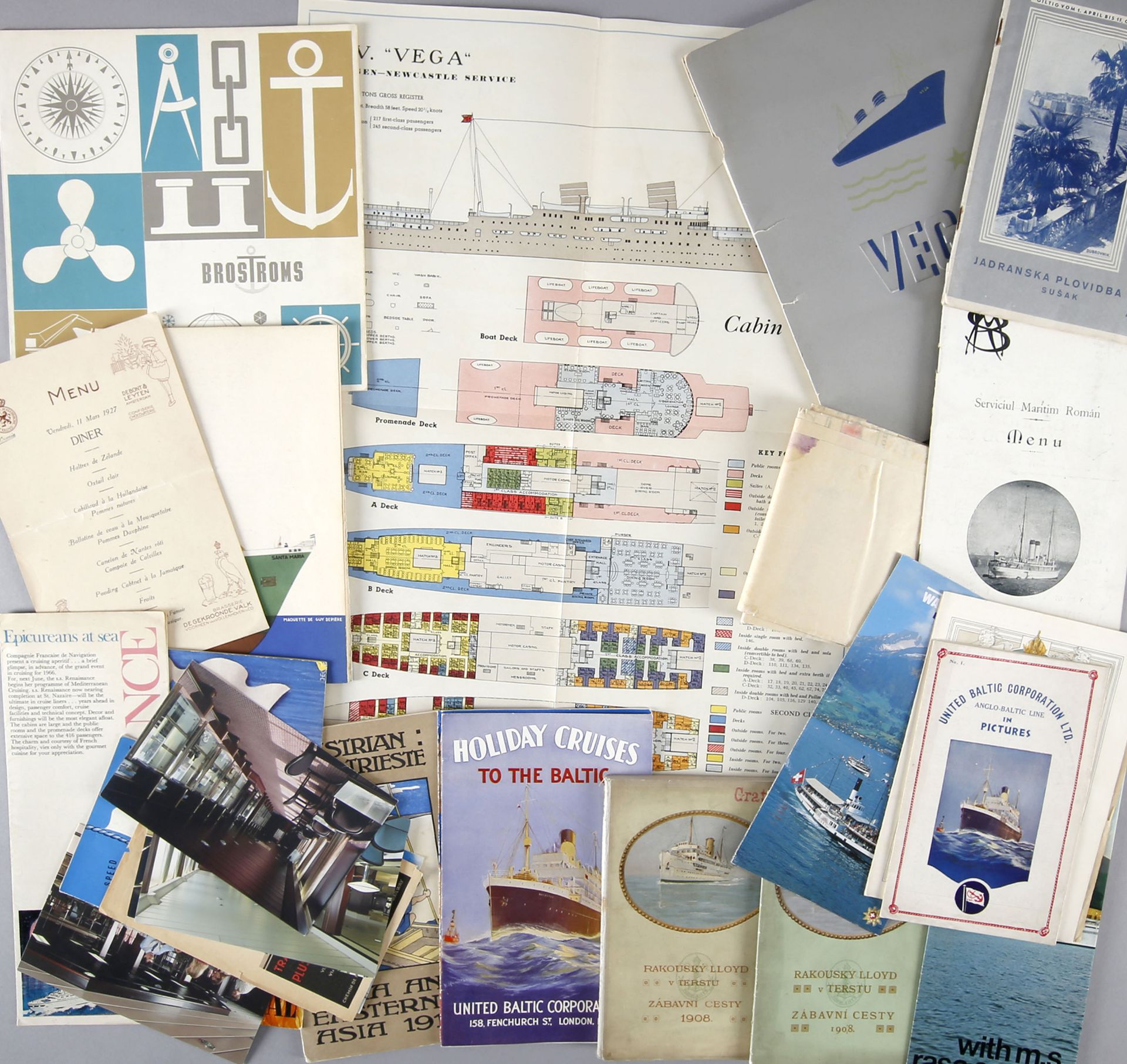 Konvolut 26 Veröffentlichungen diverser europäischer Reedereien, 1908 bis 1939