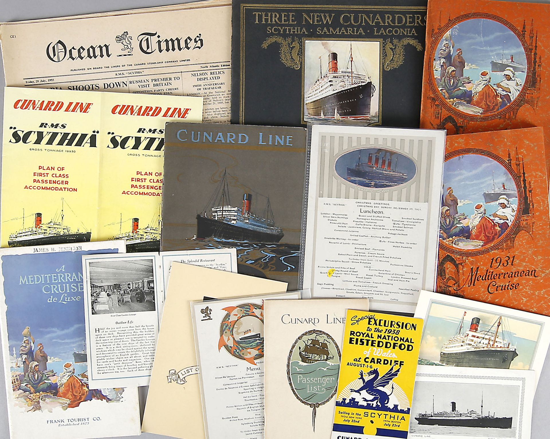 Konvolut 15 Stk. Veröffentlichungen der Cunard Line zur 'RMS Scythia', Liverpool/New York 1920-55