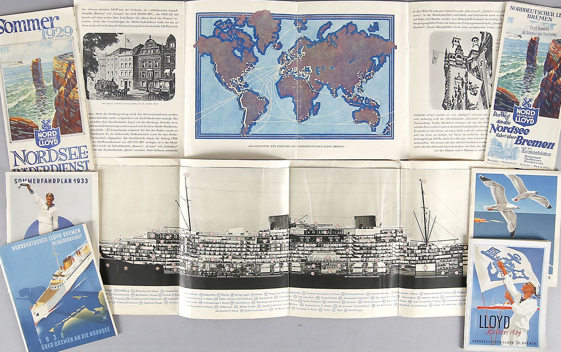 Konvolut 8 Informationsbroschüren des NDL, vor allem den Seebäderdienst betreffend, Bremen 1929-1939