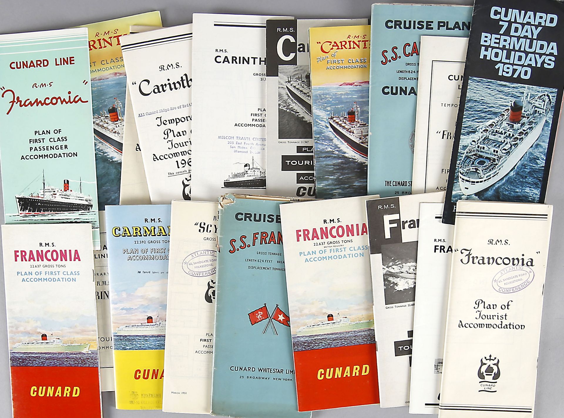 Konvolut 20 Deckspläne der Reederei 'Cunard Line', 1923-1965