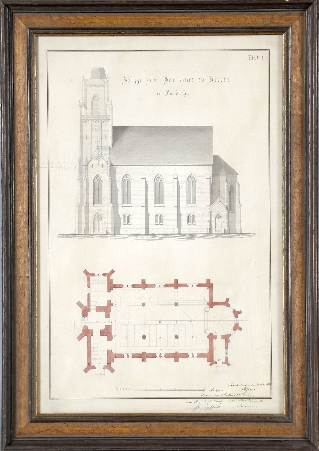 'Skizze zum Bau einer ev. Kirche in Burbach - Blatt 1', 1867