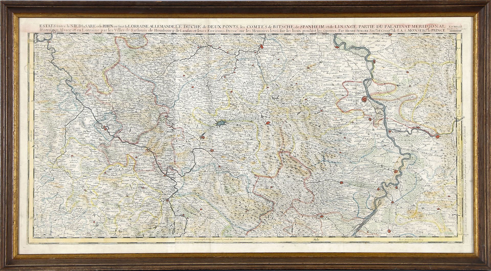 Karte der Herrschaftsbereiche zwischen Nied, Saar und Rhein, um 1690