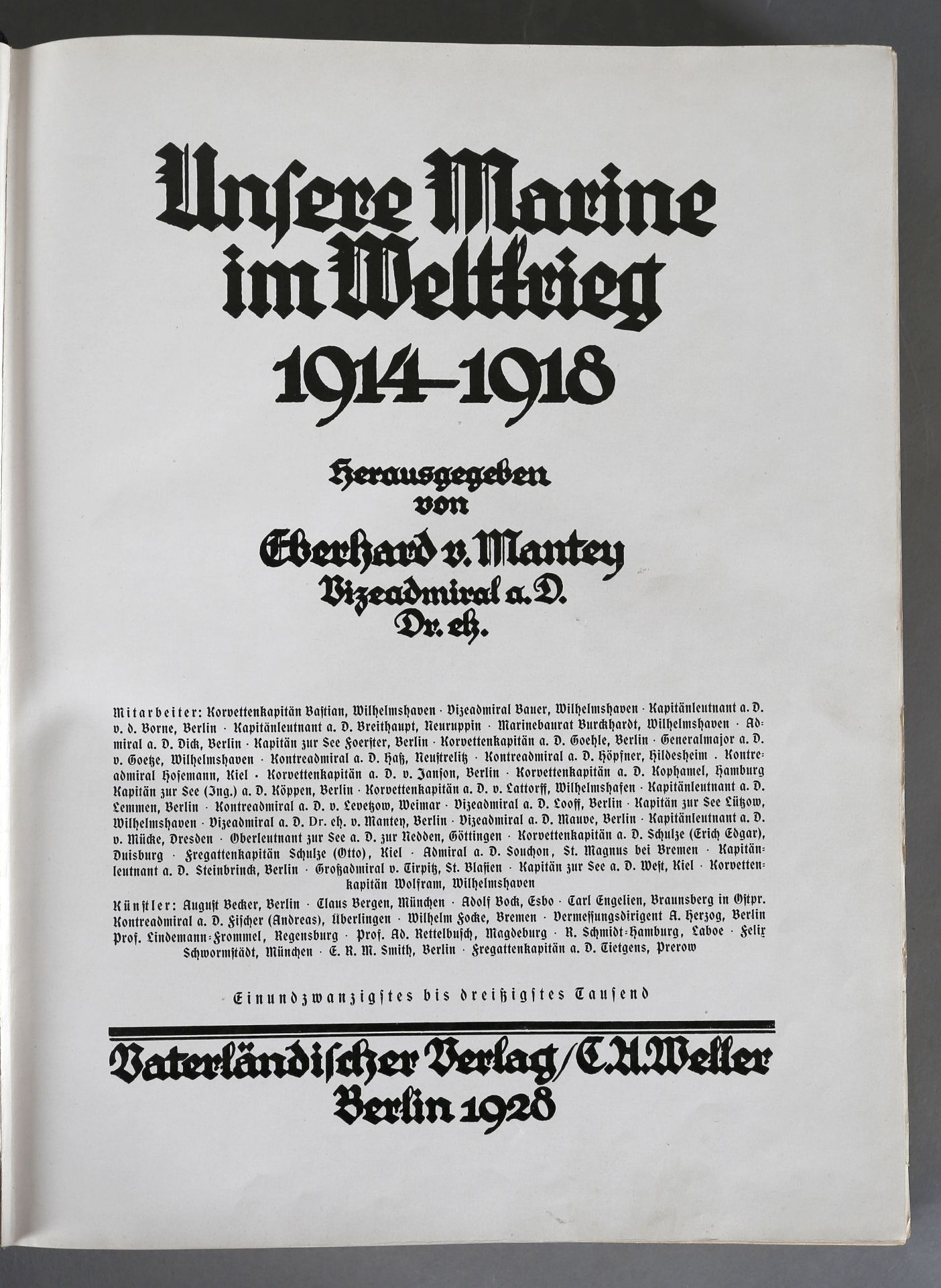 Eberhard von Manthey (Hrsg.), Unsere Marine im Weltkrieg 1914-1918
