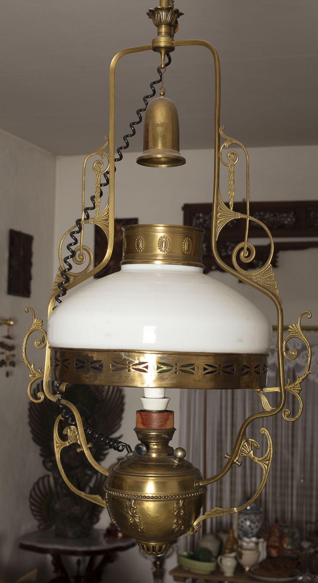 Jugendstil-Petroleumlampe (elektrifiziert), um 1900