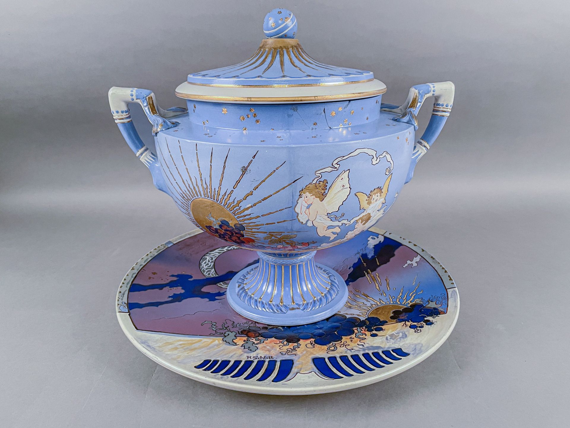 Jugendstil-Bowle, Villeroy & Boch, Mettlach, um 1900, Entwurf Heinrich Schlitt