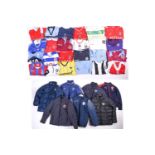 A large collection of official club football shirts, polo shirts and jackets, adult sizes from
