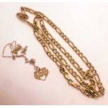 A 9ct yellow gold flattened Figaro-link chain necklace, 60 cm long, together with a light 9ct yellow