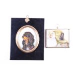 Margaret Dovaston (1884 - 1954, portrait miniature of a King Charles Cavalier on a Victorian chair