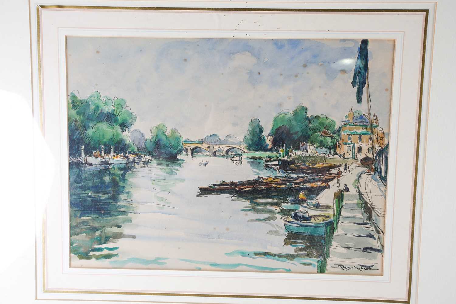 René Aubert (1894-1977), a pair of river landscapes, watercolours, 27.5 cm x 37.5 cm in wooden - Image 4 of 6