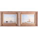 A pair of 19th century nautical paintings, unsigned oils on canvas, each depicting figures on the
