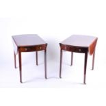 A pair of reproduction mahogany Pembroke tables, the well figured tops with crossbanded and strung