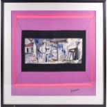 After Pablo Picasso, a large silk scarf, 'Jeux de Plage', framed and glazed, 83 cm x 83 cm.
