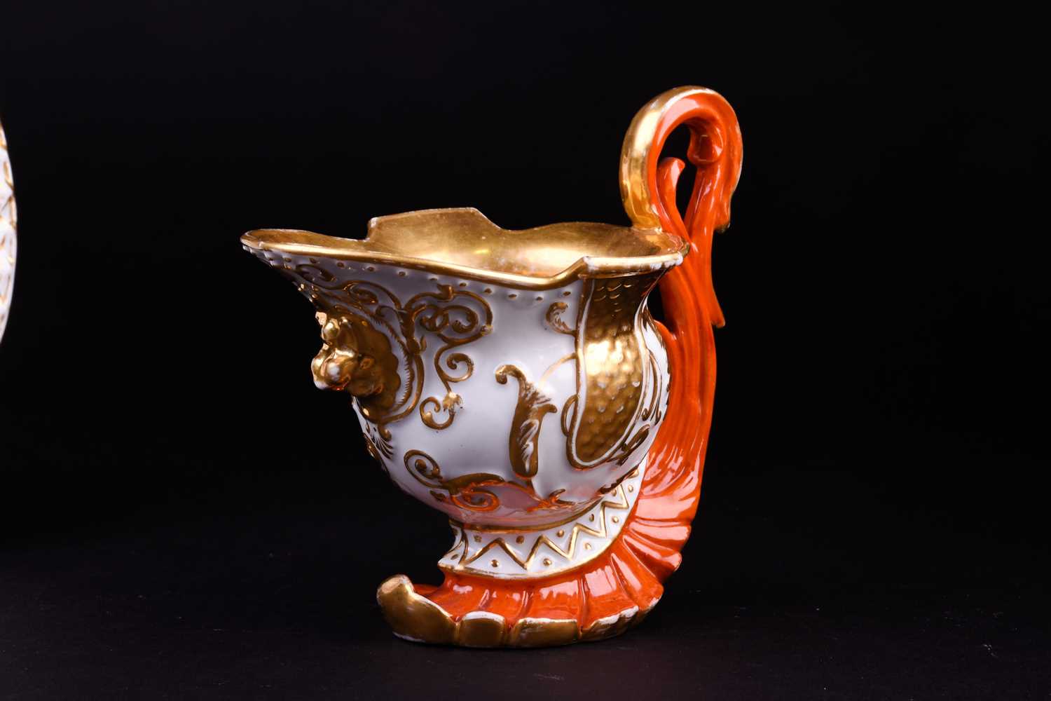 A 19th century Jacob Petit French porcelain helmet jug with scroll handle, gilt finished on a - Image 8 of 9