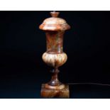 An Italian hand carved and turned brown onyx table lamp, mid 20th century, 51cm