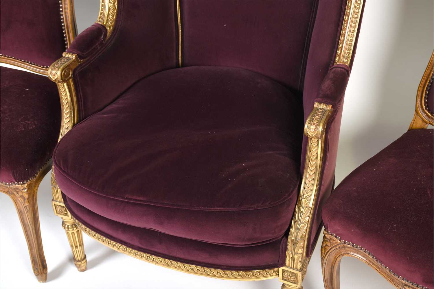 A French carved, gilded and upholstered armchair, late 19th/early 20th century, together with two - Image 3 of 24